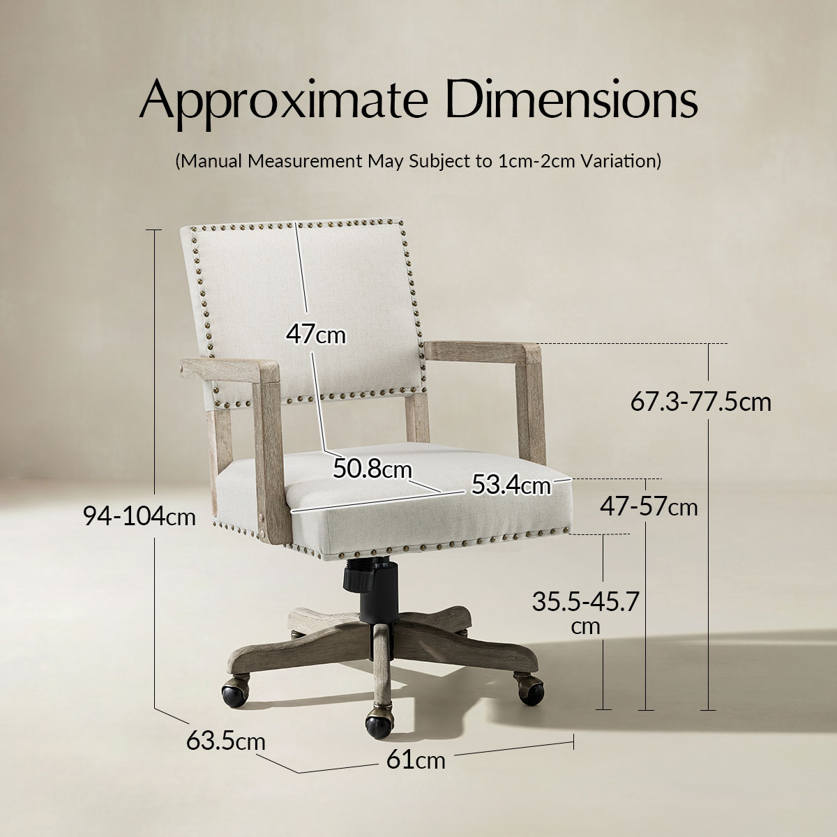 Megan Swivel Office Chair with Nailhead Trim