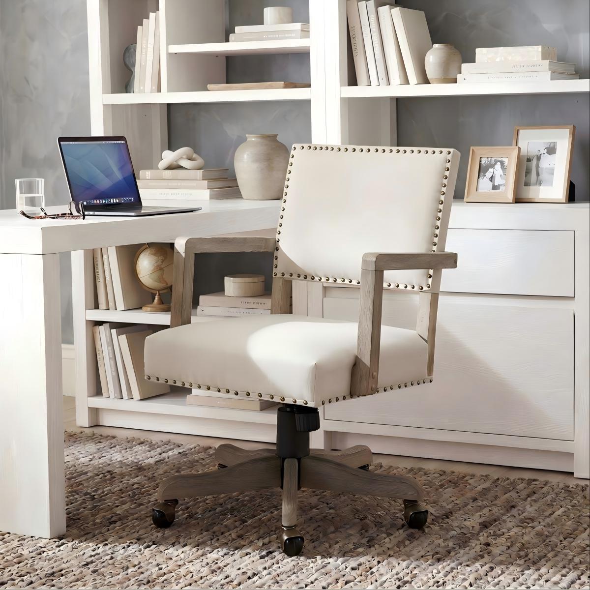 Megan Swivel Office Chair with Nailhead Trim