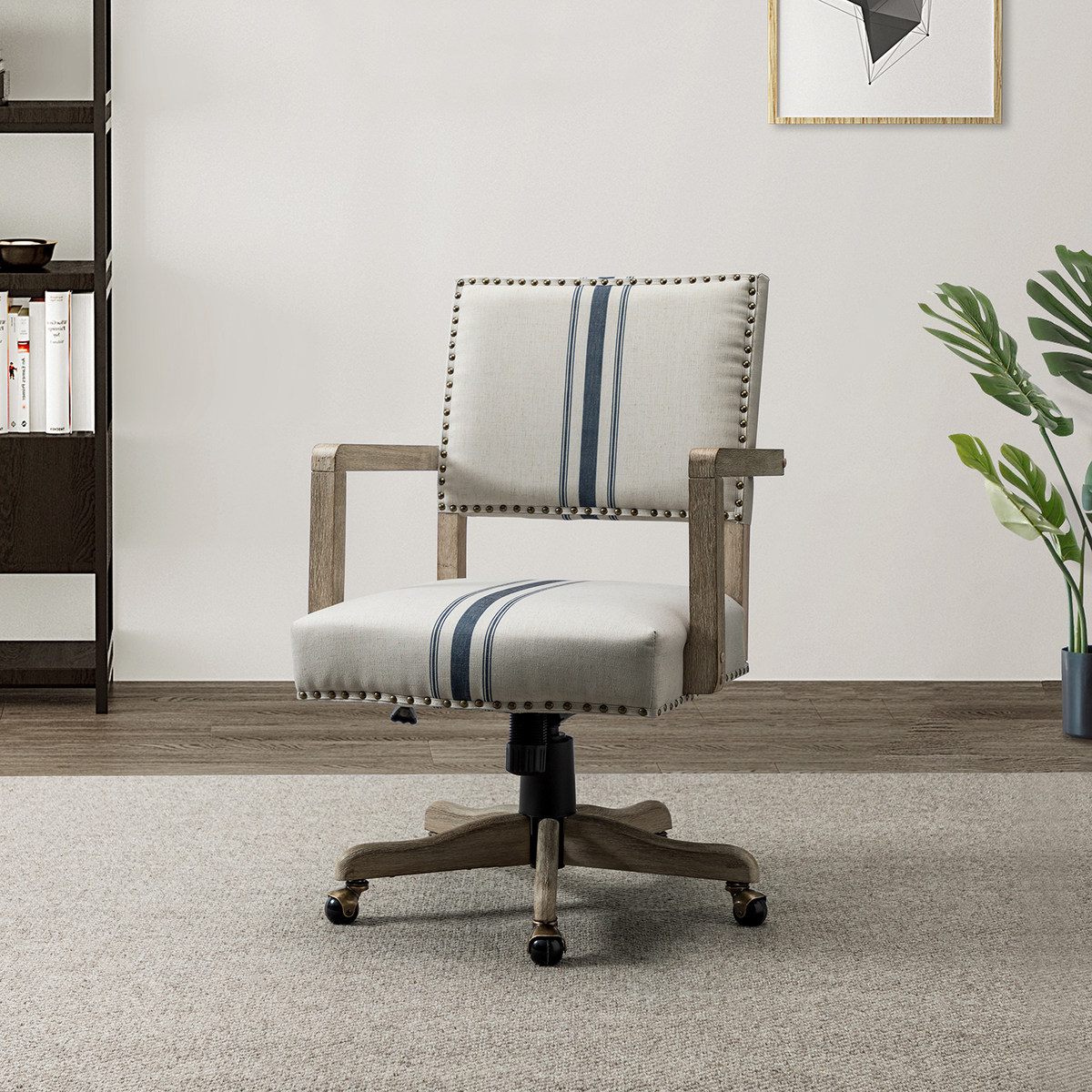 Megan Swivel Office Chair with Nailhead Trim