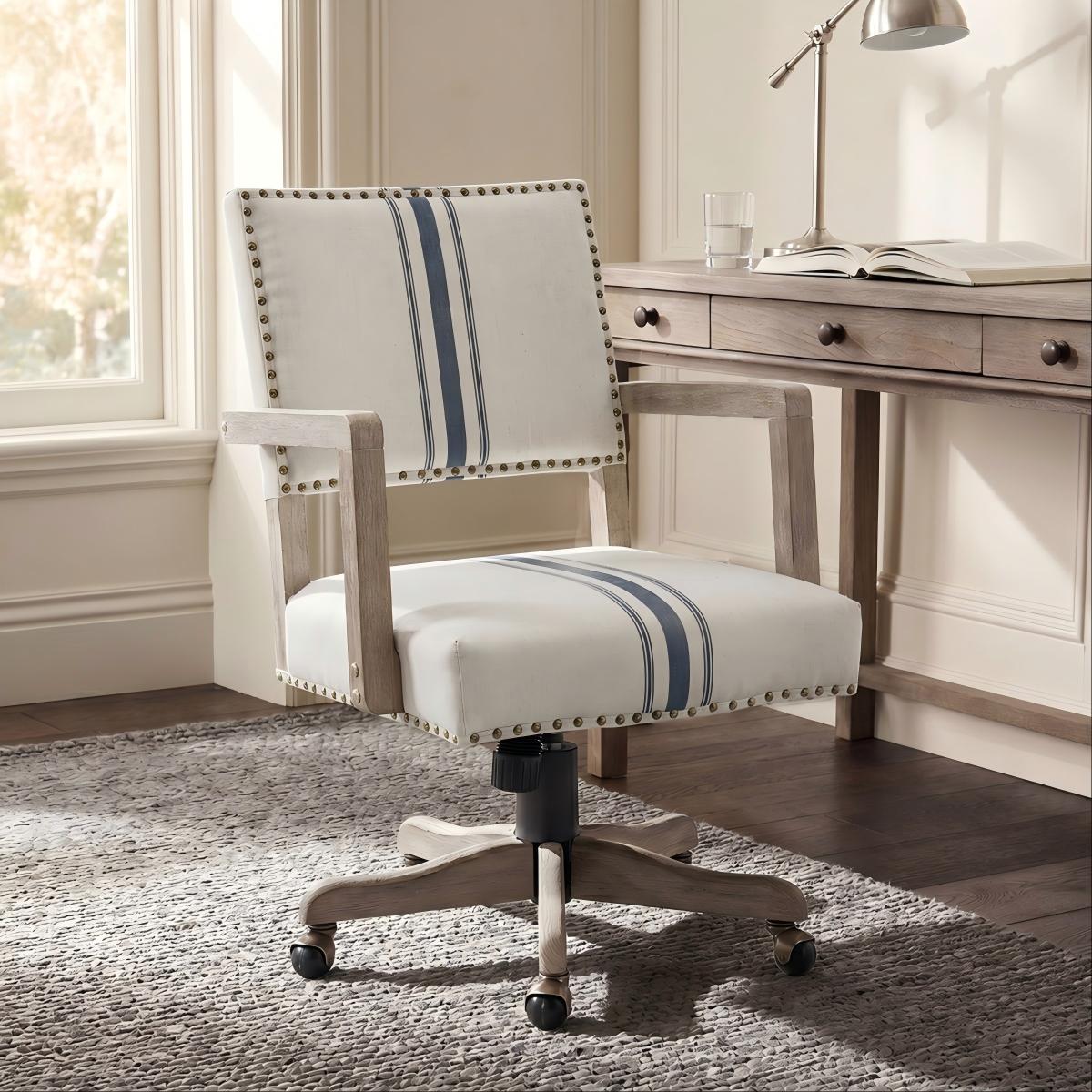 Megan Swivel Office Chair with Nailhead Trim