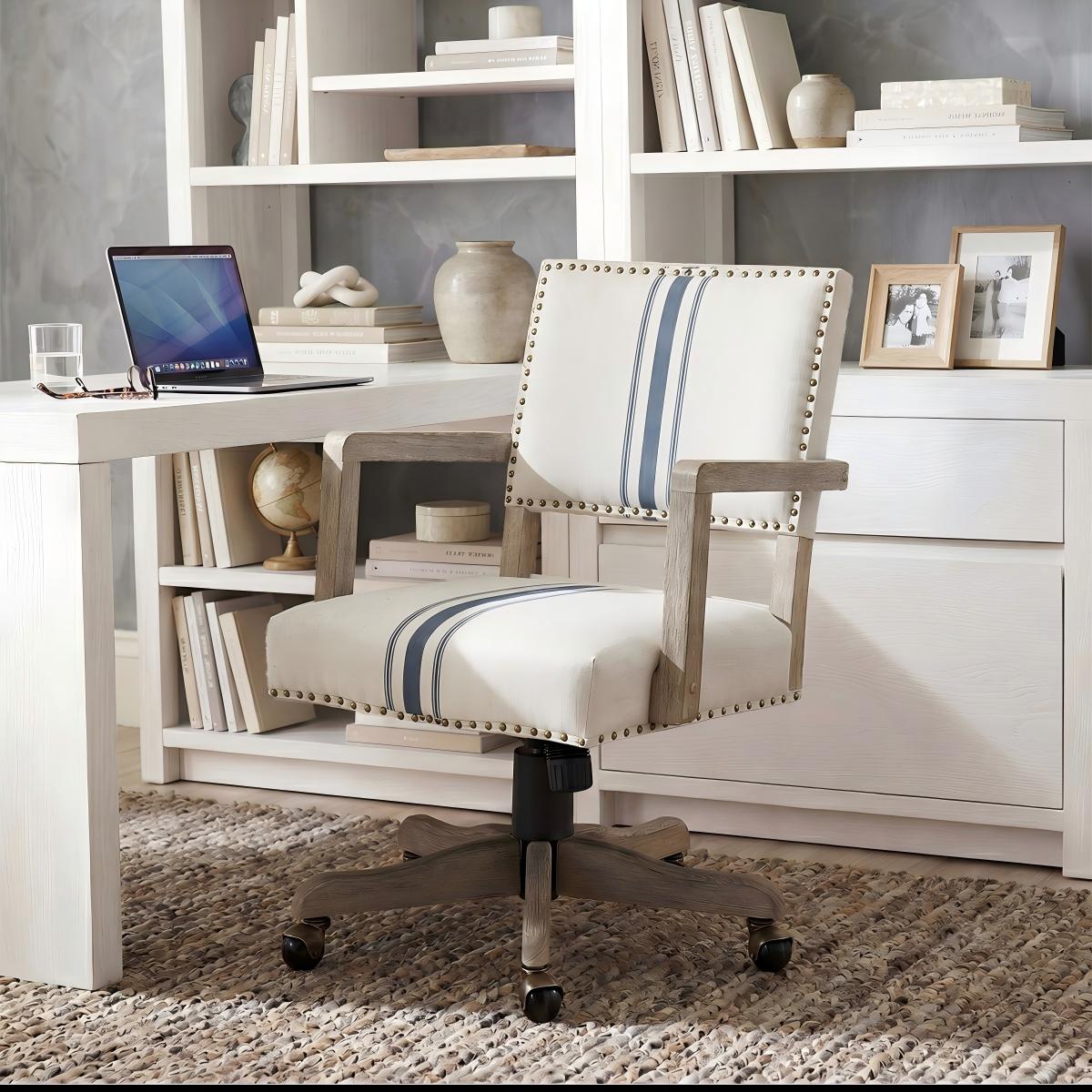 Megan Swivel Office Chair with Nailhead Trim