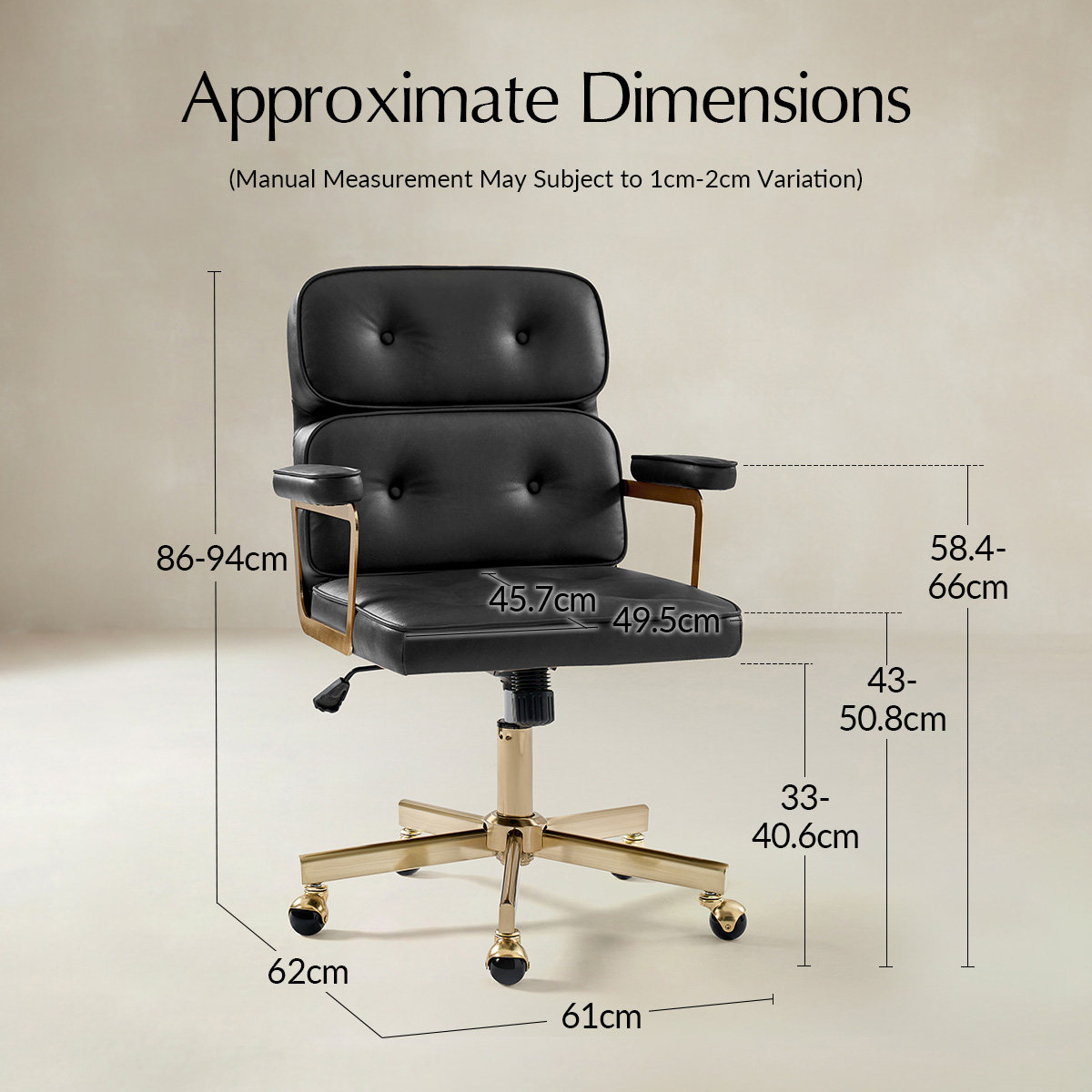 Denise Ergonomic Swivel Office Chair with Brass Base