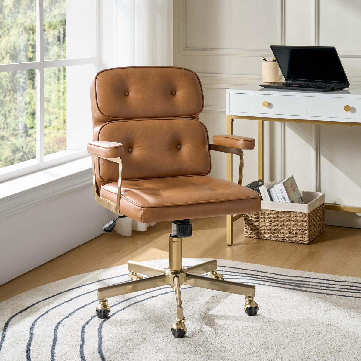 Denise Ergonomic Swivel Office Chair with Brass Base