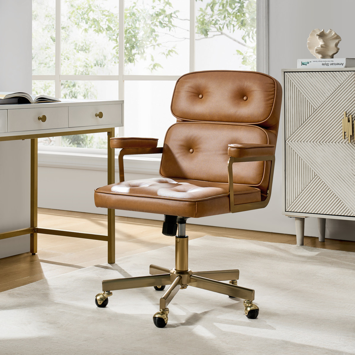 Denise Ergonomic Swivel Office Chair with Brass Base