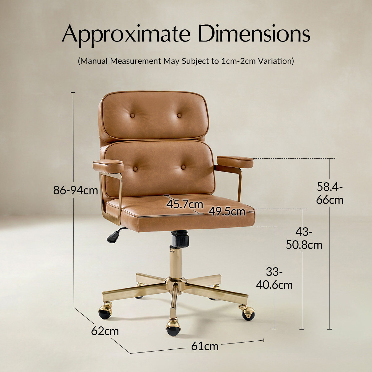 Denise Ergonomic Swivel Office Chair with Brass Base