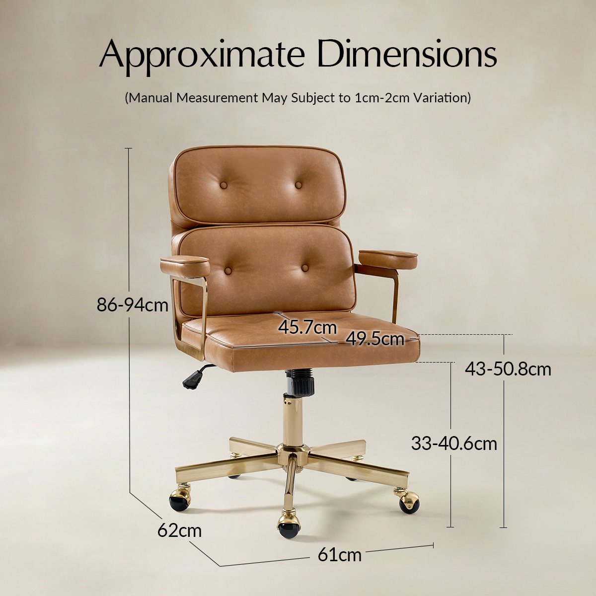 Denise Ergonomic Swivel Office Chair with Brass Base