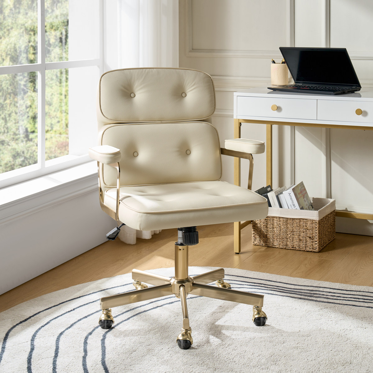 Denise Ergonomic Swivel Office Chair with Brass Base