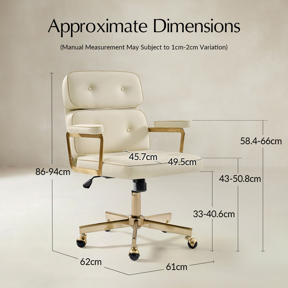 Denise Ergonomic Swivel Office Chair with Brass Base