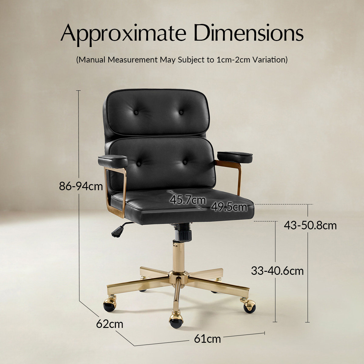 Denise Ergonomic Swivel Office Chair with Brass Base