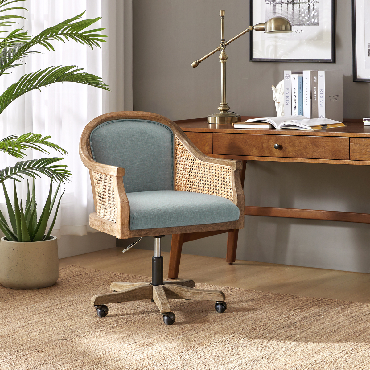 Audrey Rattan Task Chair Swivel Base & Curved Seat Design