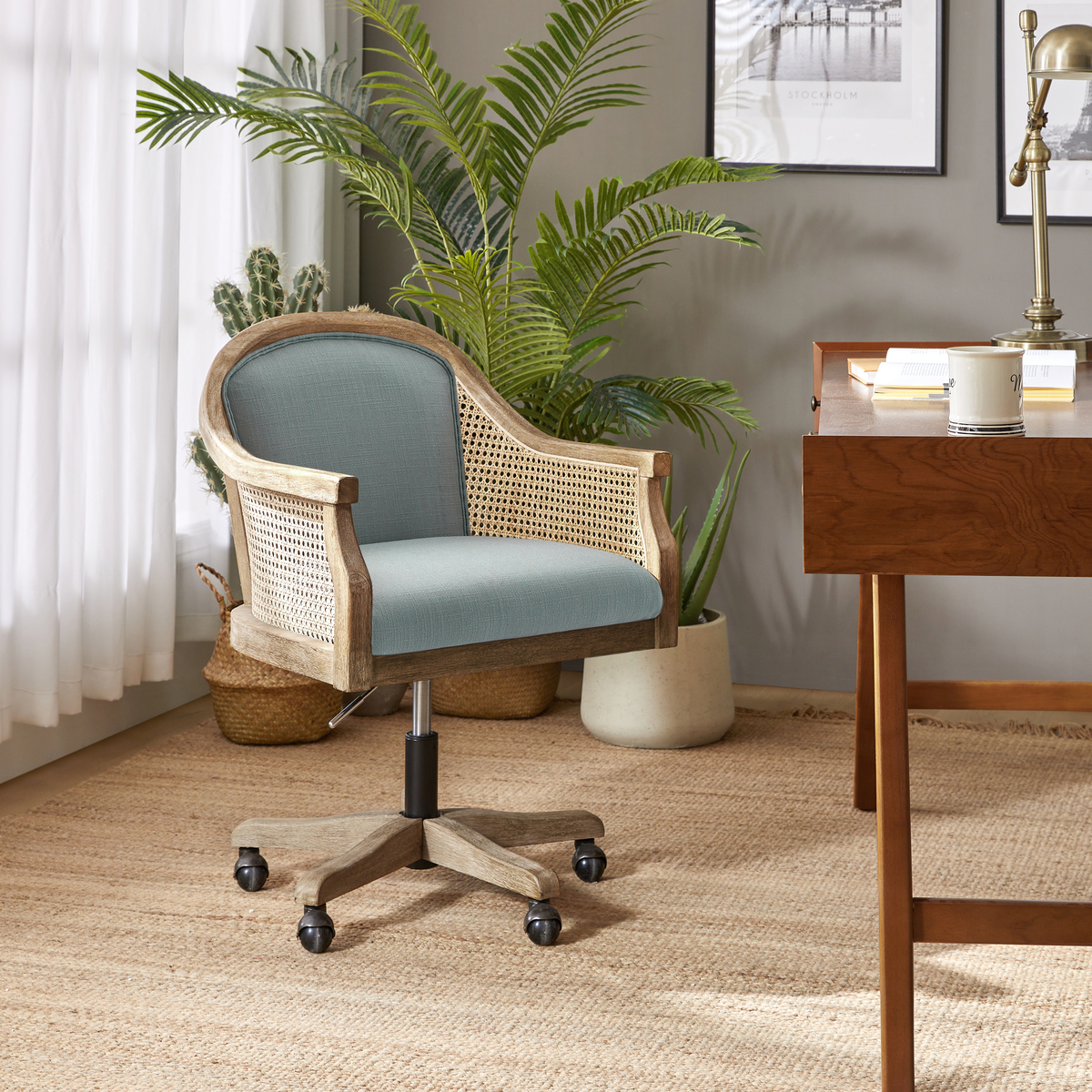 Audrey Rattan Task Chair Swivel Base & Curved Seat Design