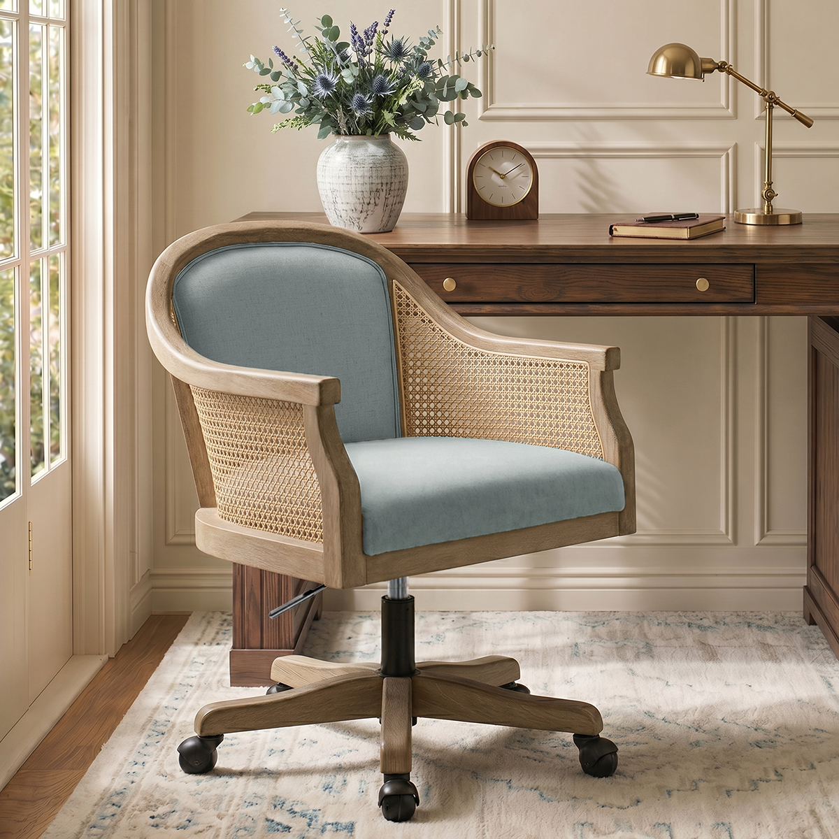 Audrey Rattan Task Chair Swivel Base & Curved Seat Design
