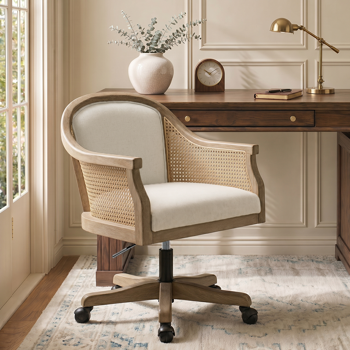 Audrey Rattan Task Chair Swivel Base & Curved Seat Design - HULALA HOME