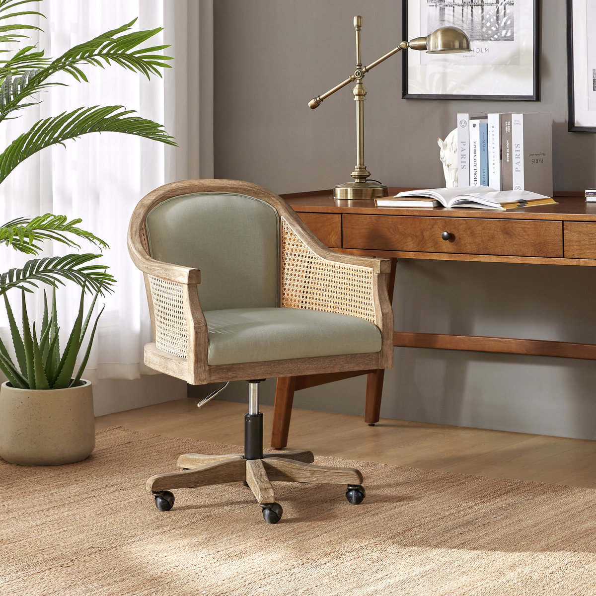 Audrey Rattan Task Chair Swivel Base & Curved Seat Design