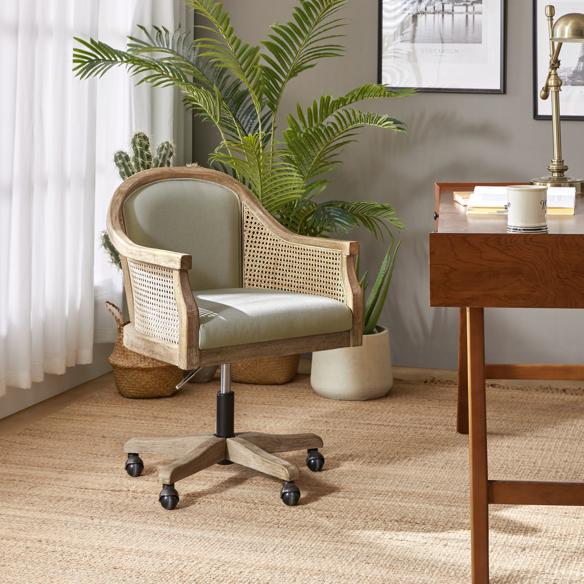 Audrey Rattan Task Chair Swivel Base & Curved Seat Design