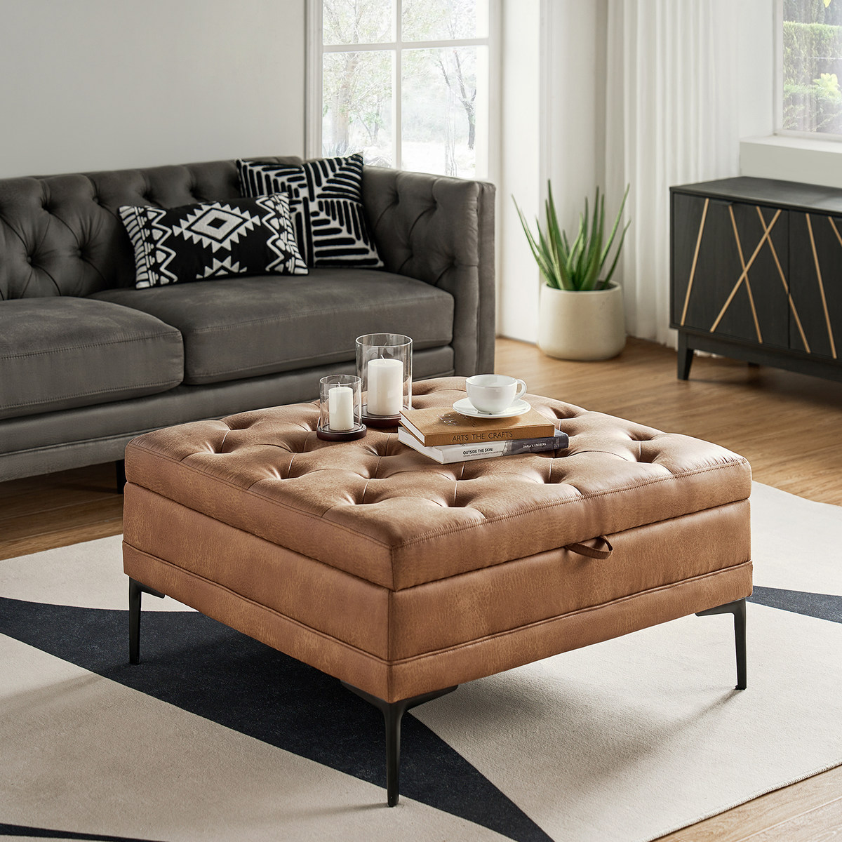 Hartmut Lift-Top Storage Ottoman with Shelved Base