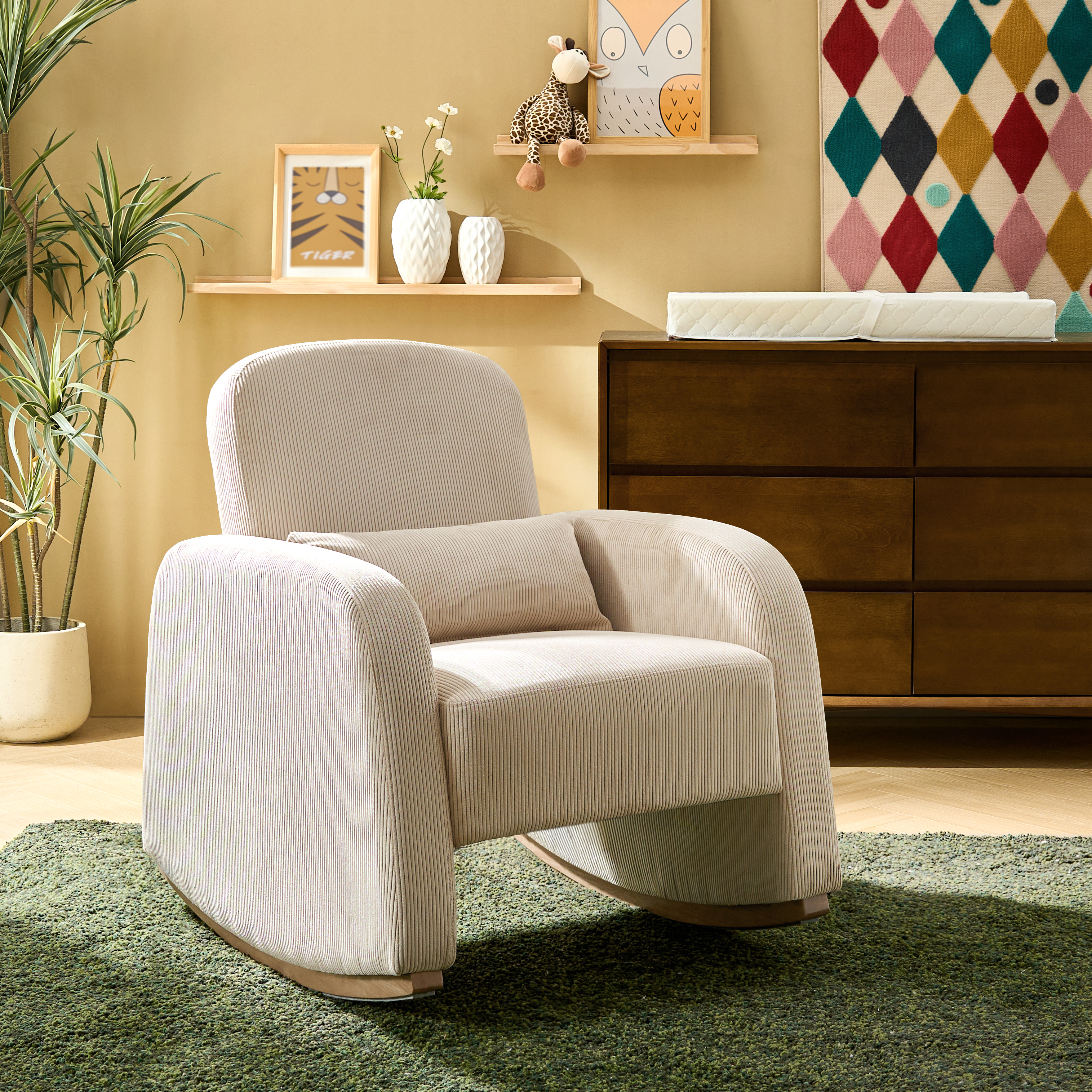 Richard Soft Corduroy Rocking Chair with Lumbar Support - HULALA HOME