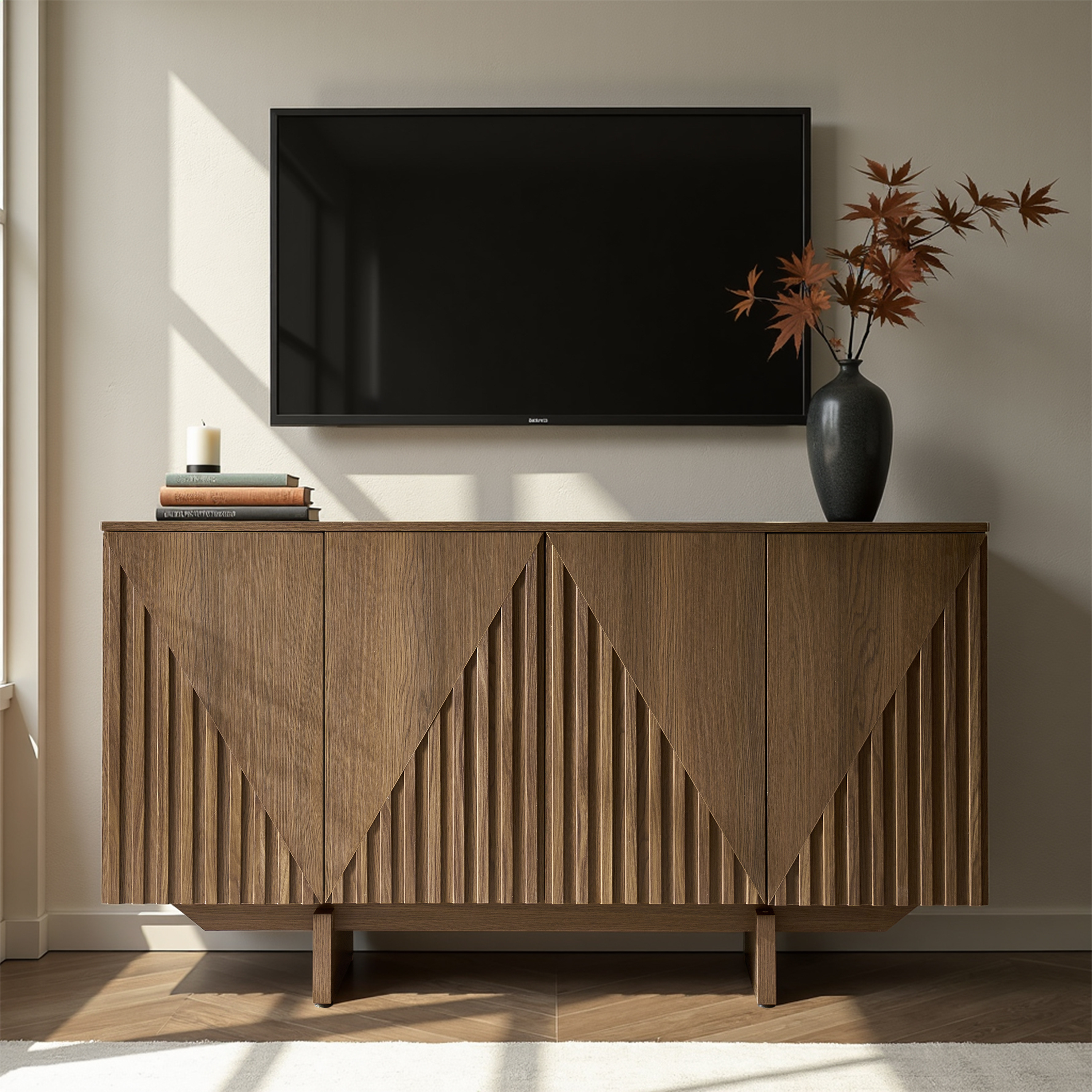 Dietreich Wooden Buffet Sideboard with Deep Embossed Texture