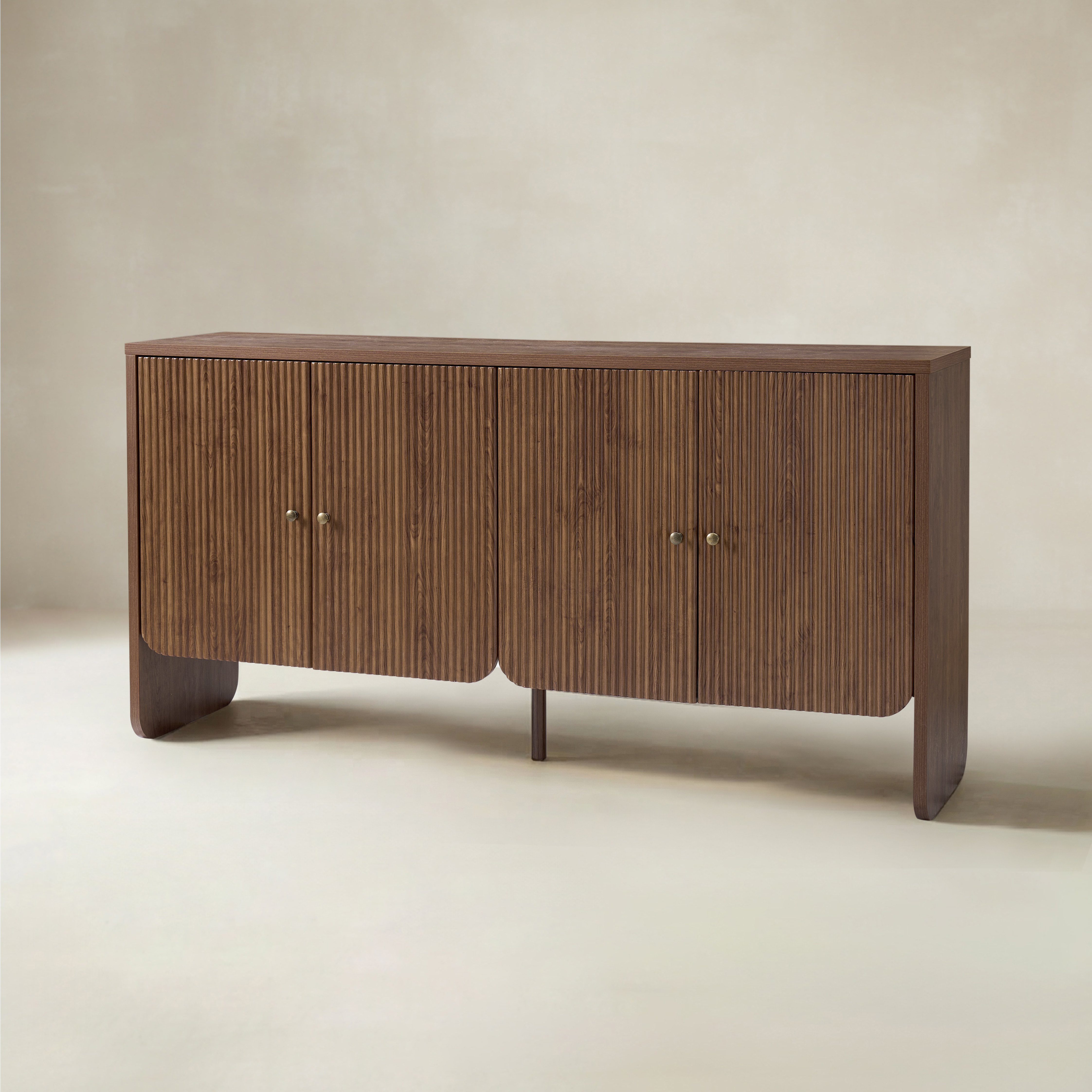 Paula 4-Door Buffet Sideboard with Fluted Doors, Adjustable Shelves & Cable Management