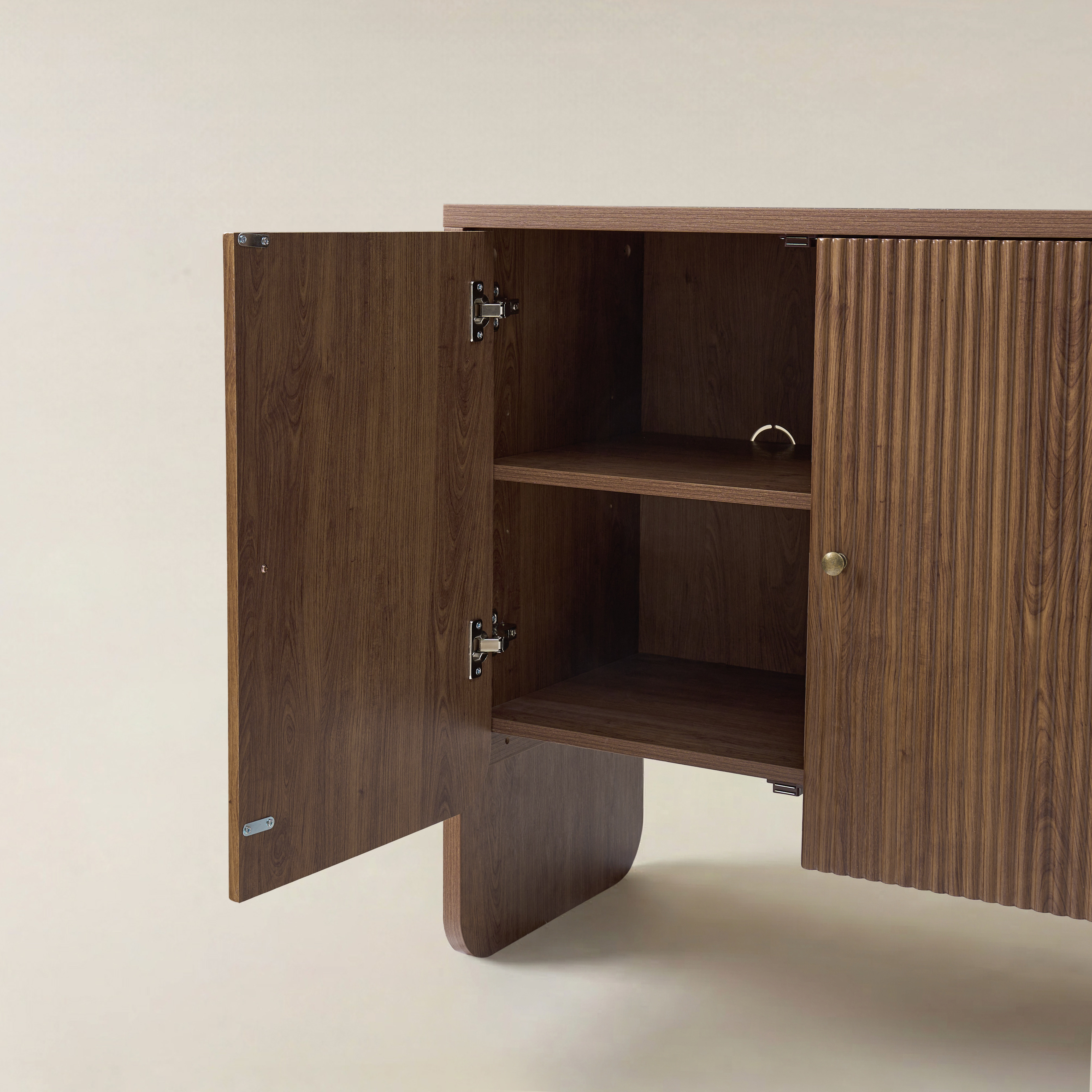 Paula 4-Door Buffet Sideboard with Fluted Doors, Adjustable Shelves & Cable Management