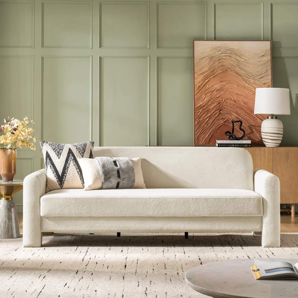 Elio Modern Chenille Sofa & Soren Chenille Accent Chair Furniture Set