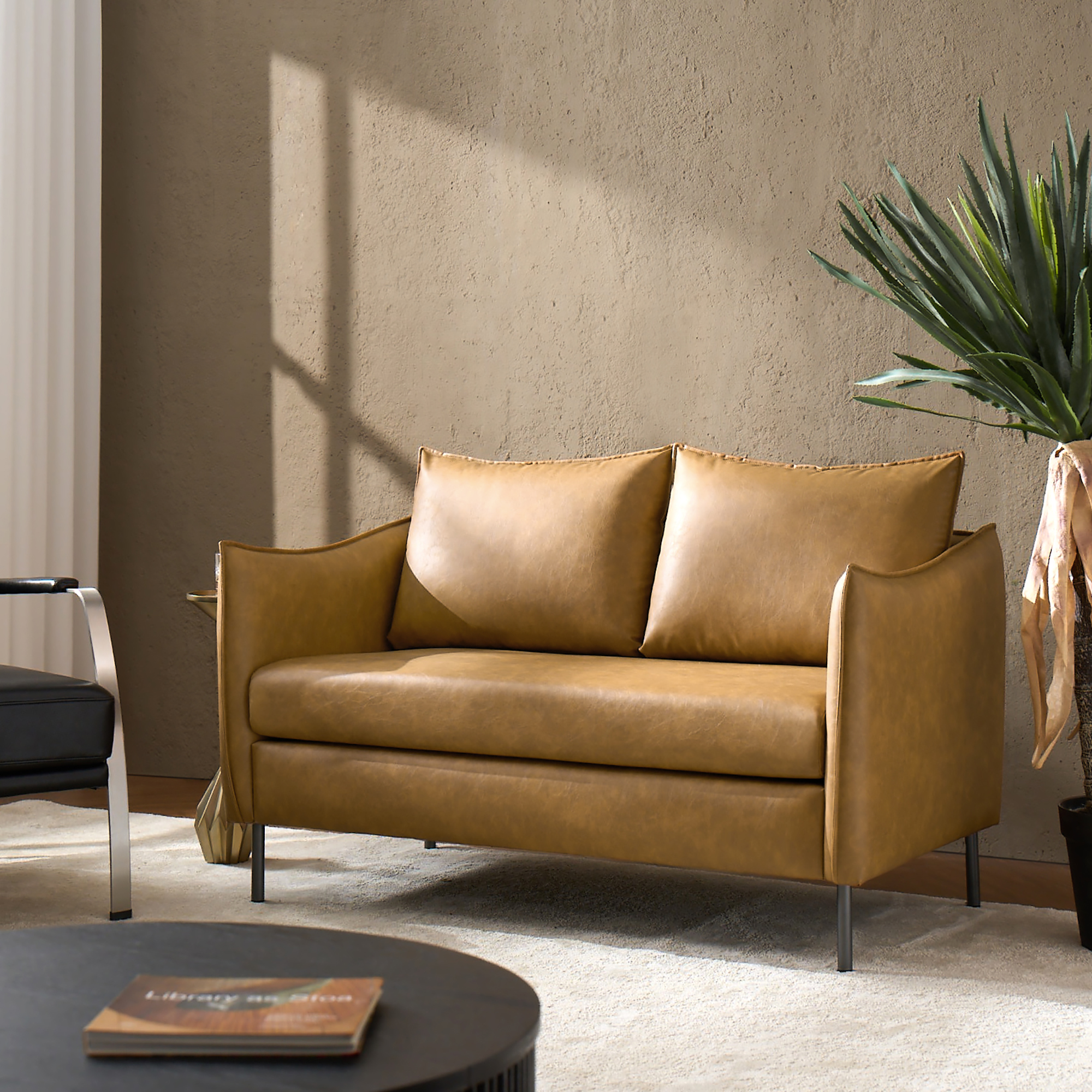 Vic Industrial Loveseat with Metal Legs