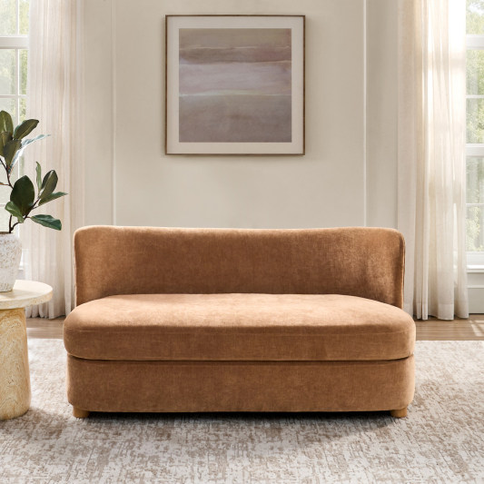 Rod Modern Fabric Loveseat with Thick Cushion and Curved Back