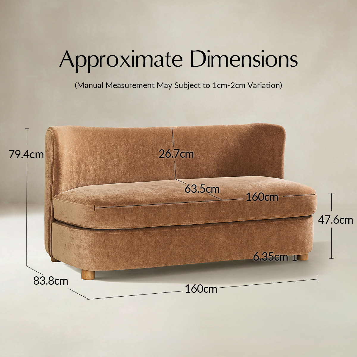 Rod Modern Fabric Loveseat with Thick Cushion and Curved Back