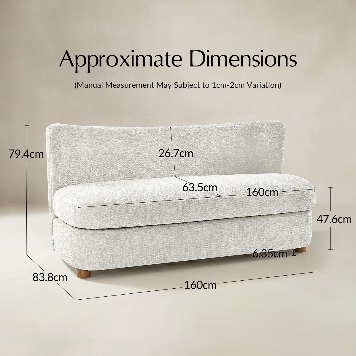Rod Modern Fabric Loveseat with Thick Cushion and Curved Back