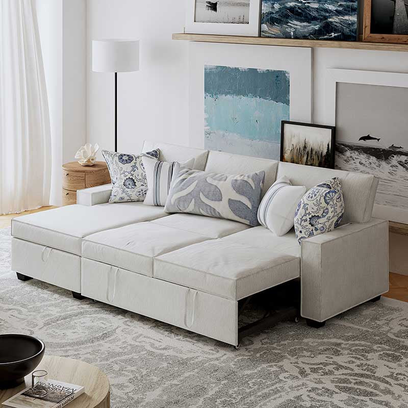 Classic Sleeper Sectional Sofa with Storage Chaise