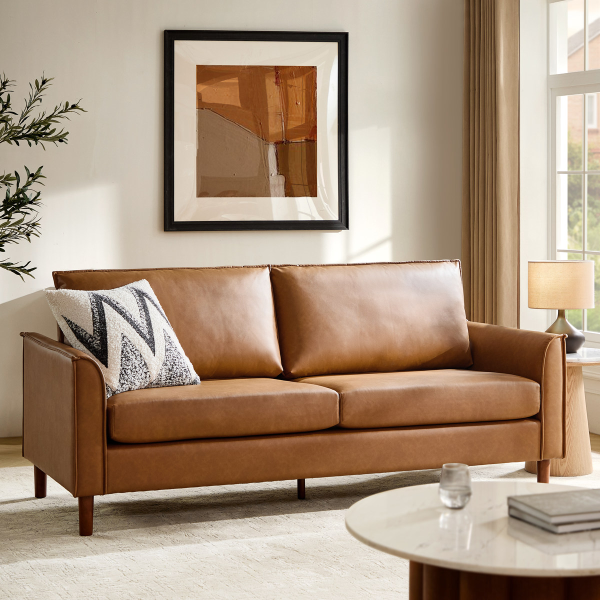 Lira Mid Century Vegan Leather 2-Seater with Solid Wood Legs
