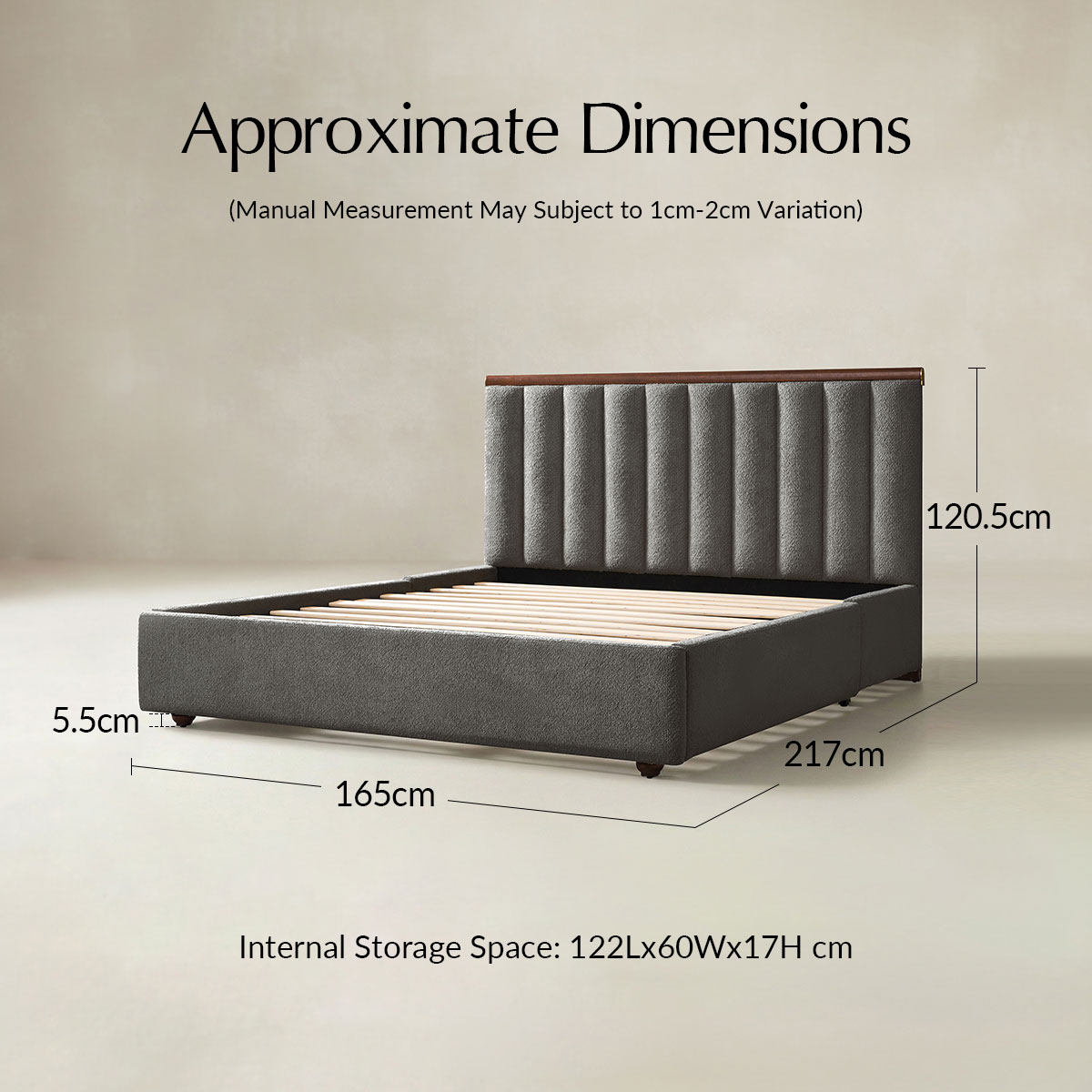 Modory Upholstered Bed Frame with Modular Headboard & Side Storage