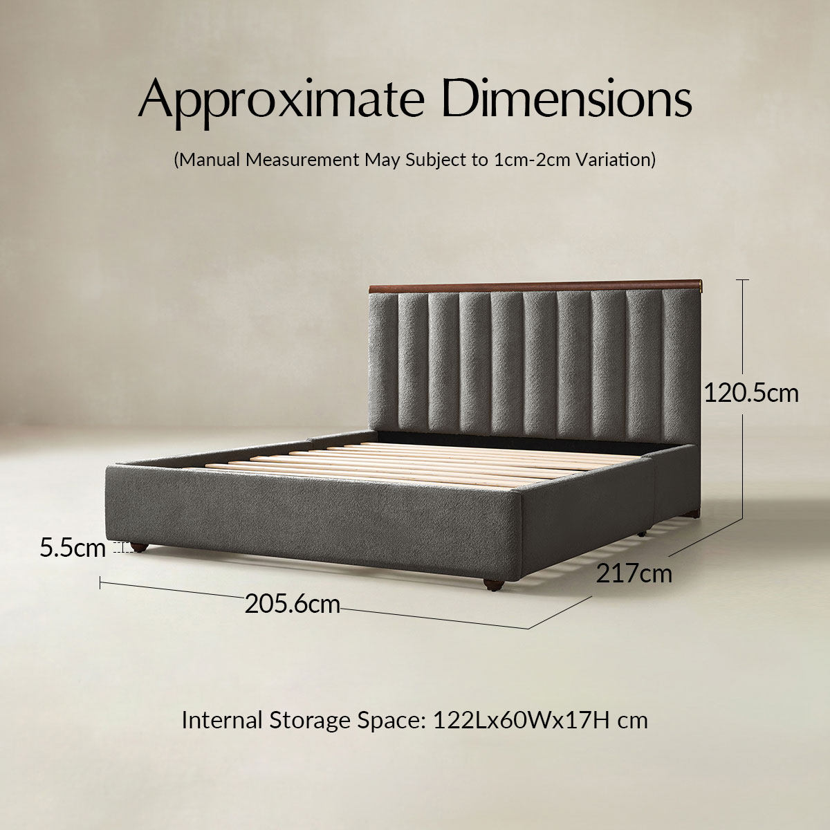 Modory Upholstered Bed Frame with Modular Headboard & Side Storage