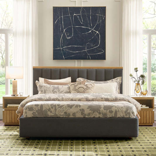 Modory Upholstered Bed Frame with Modular Headboard &amp; Side Storage