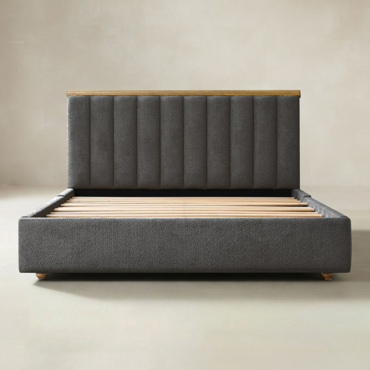 Modory Upholstered Bed Frame with Modular Headboard &amp; Side Storage