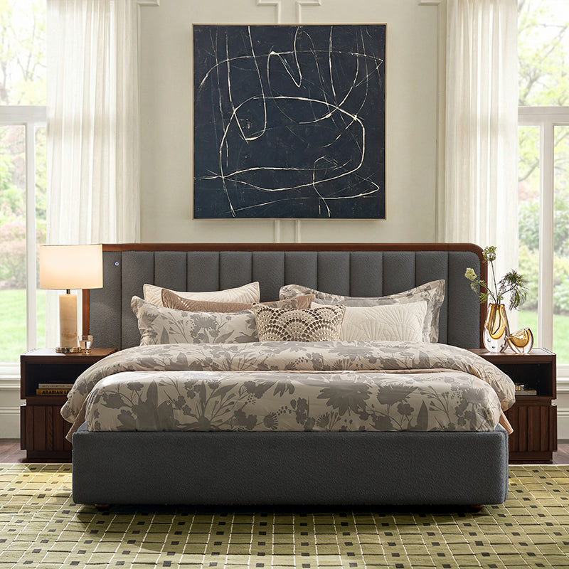 Modory Upholstered Bed Frame with Modular Headboard & Side Storage