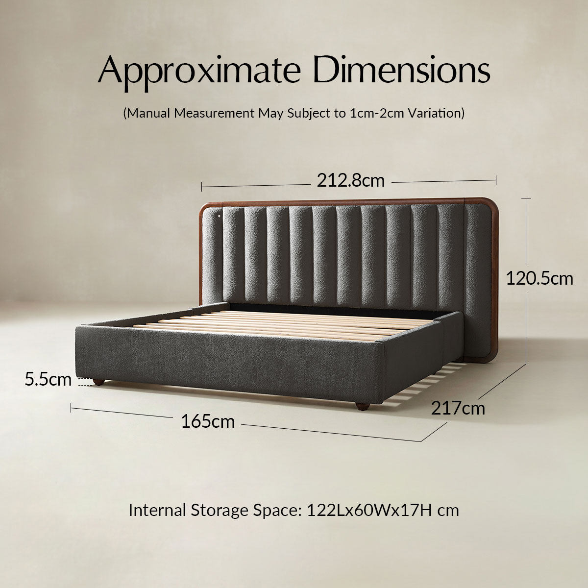 Modory Upholstered Bed Frame with Modular Headboard & Side Storage