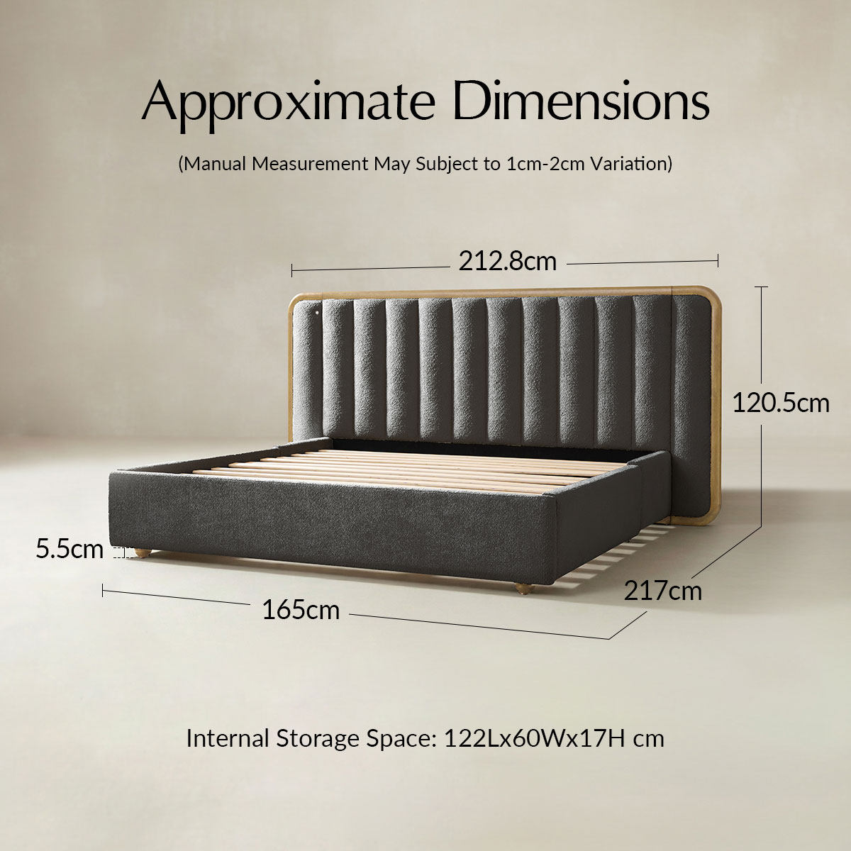 Modory Upholstered Bed Frame with Modular Headboard & Side Storage