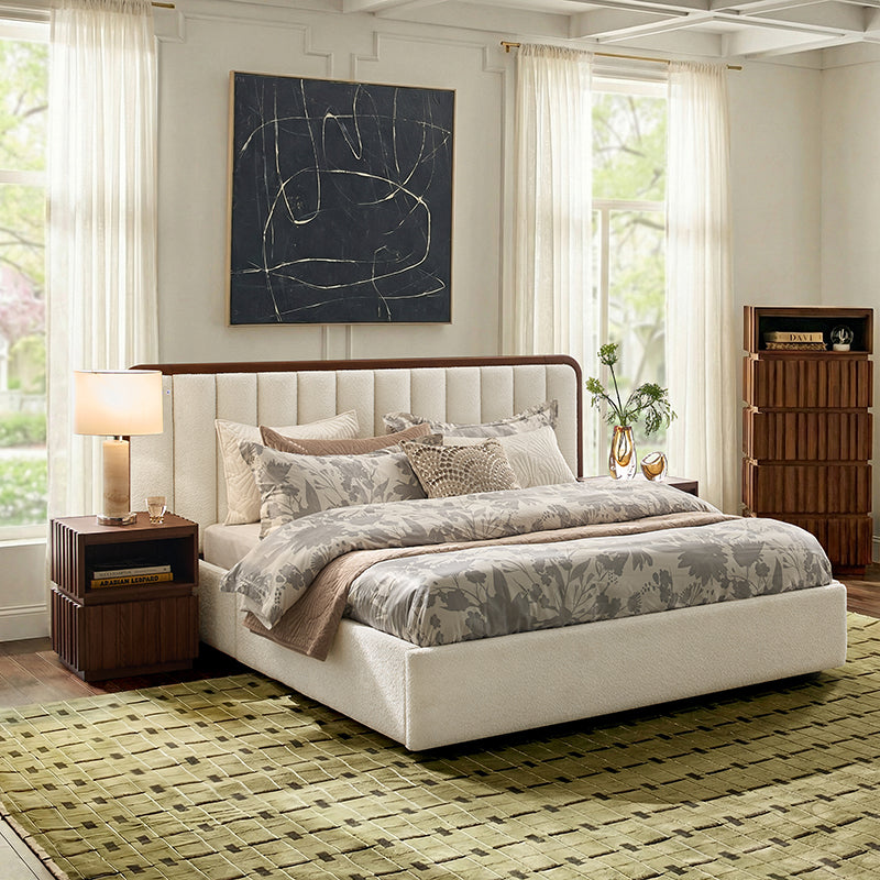Modory Upholstered Bed Frame with Modular Headboard & Side Storage