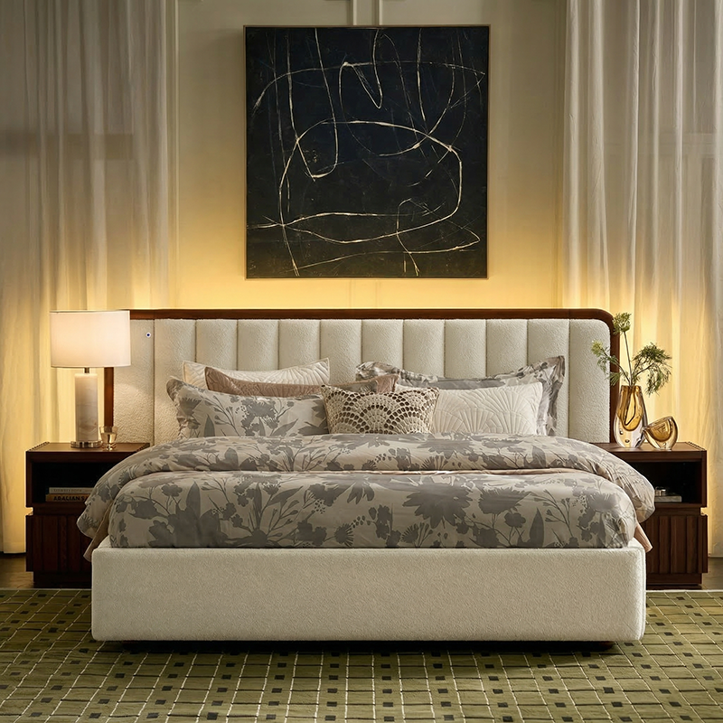 Modory Upholstered Bed Frame with Modular Headboard & Side Storage