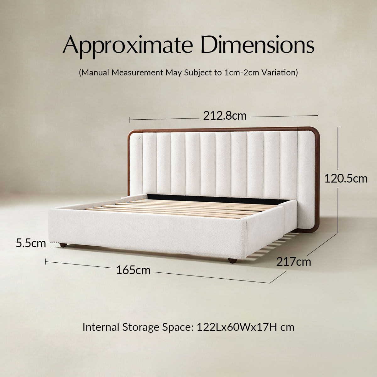 Modory Upholstered Bed Frame with Modular Headboard & Side Storage