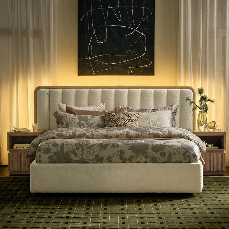 Modory Upholstered Bed Frame with Modular Headboard & Side Storage