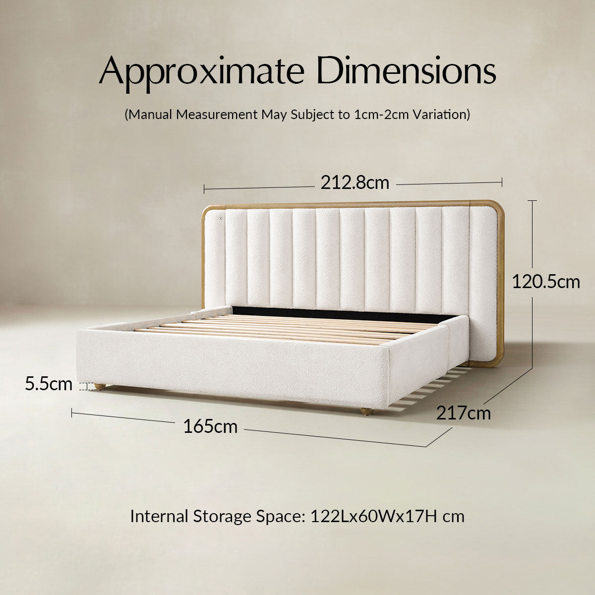 Modory Upholstered Bed Frame with Modular Headboard & Side Storage