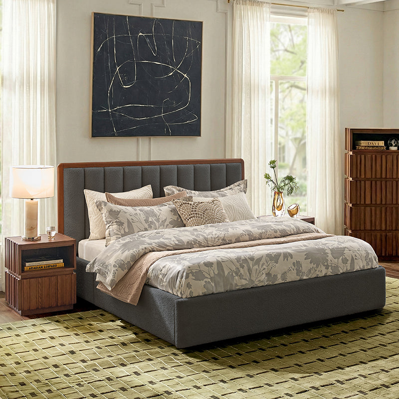 Modory Upholstered Bed Frame with Modular Headboard & Side Storage