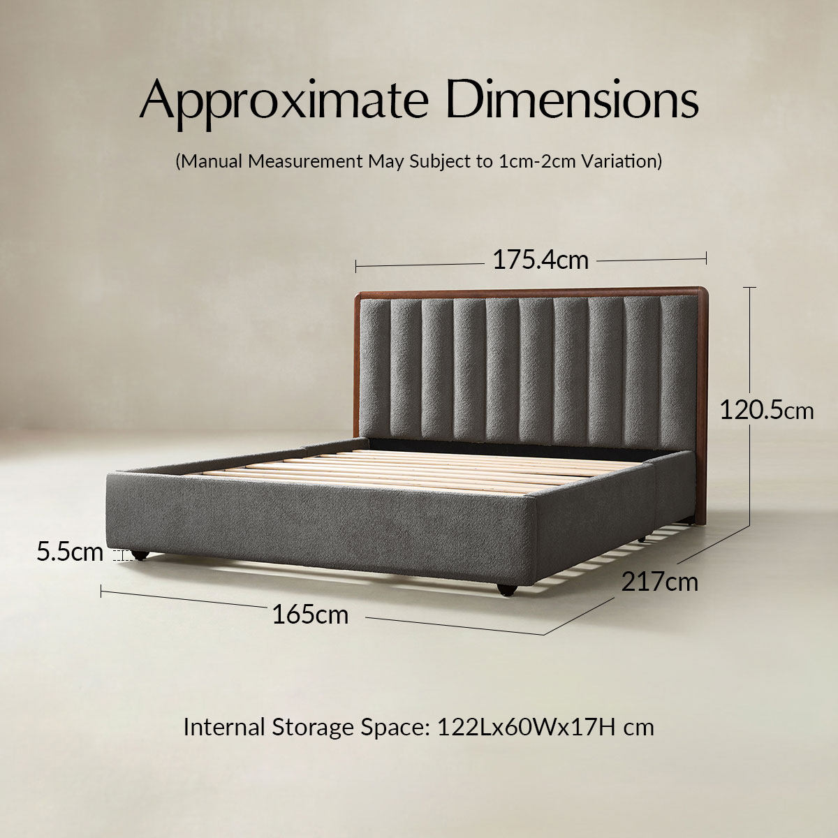 Modory Upholstered Bed Frame with Modular Headboard & Side Storage