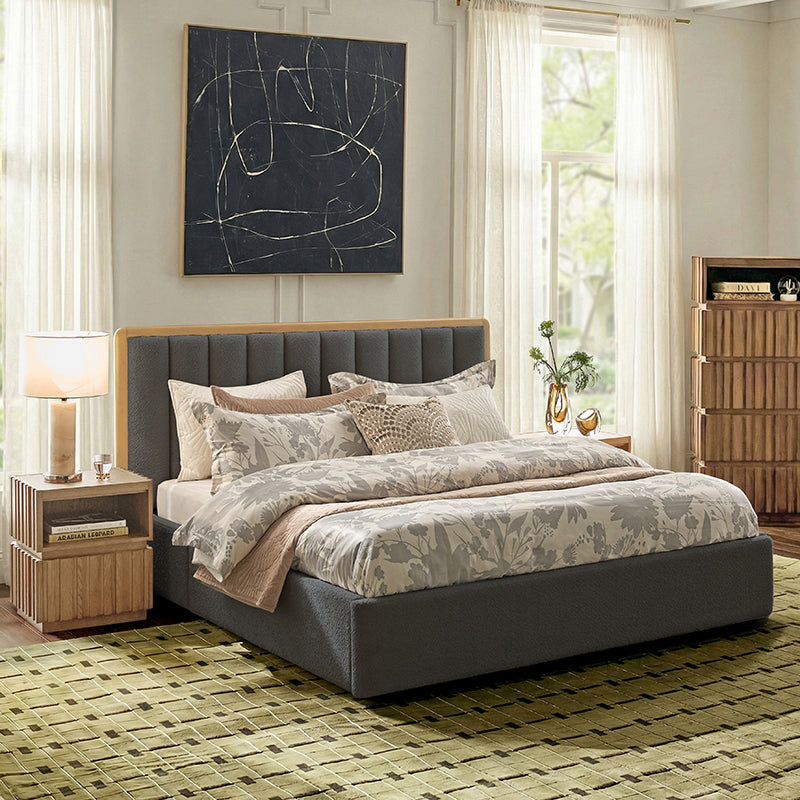 Modory Upholstered Bed Frame with Modular Headboard & Side Storage