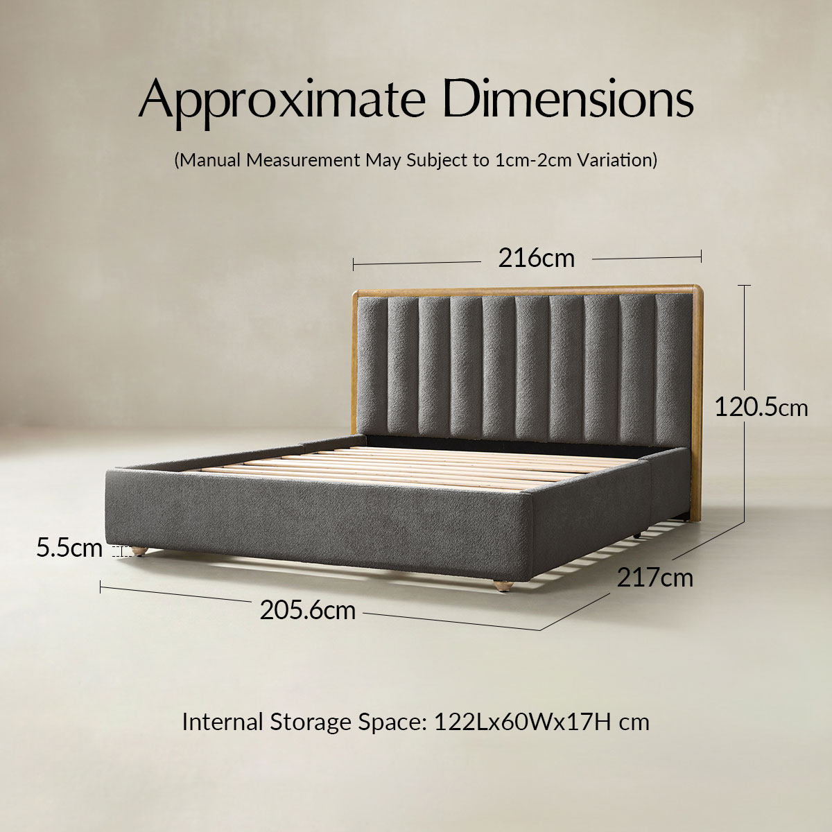 Modory Upholstered Bed Frame with Modular Headboard & Side Storage