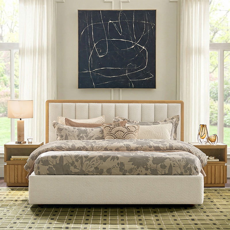 Modory Upholstered Bed Frame with Modular Headboard & Side Storage