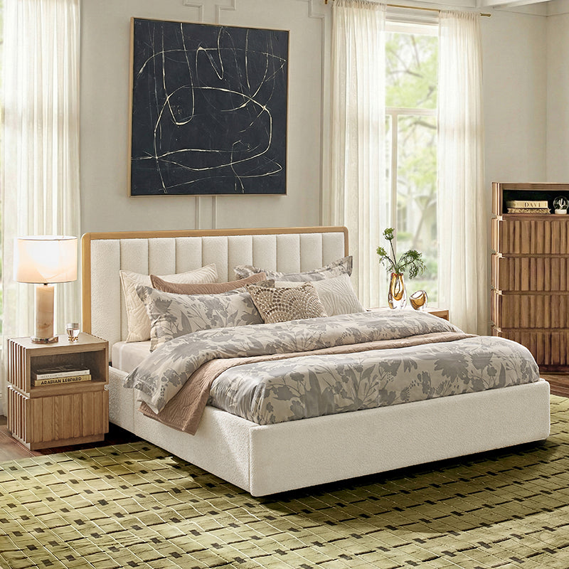 Modory Upholstered Bed Frame with Modular Headboard & Side Storage