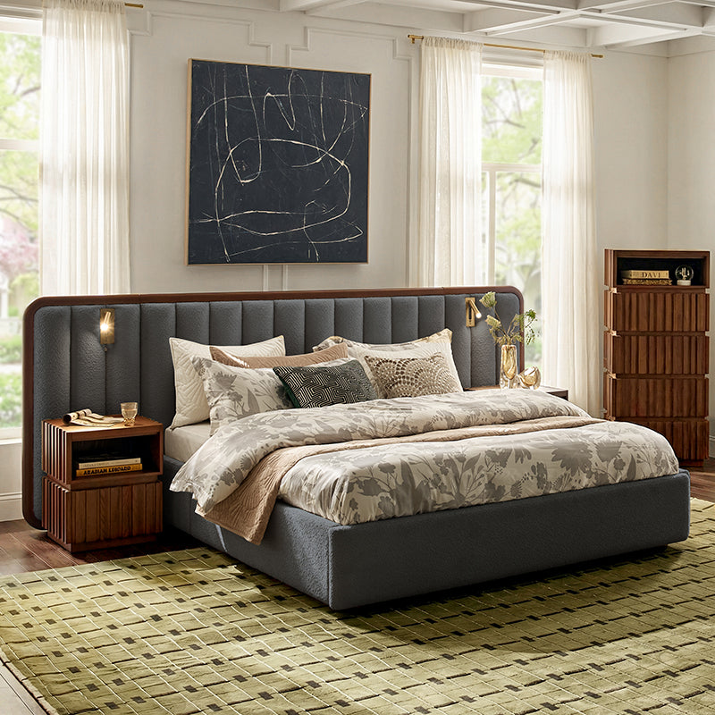 Modory Upholstered Bed Frame with Modular Headboard & Side Storage